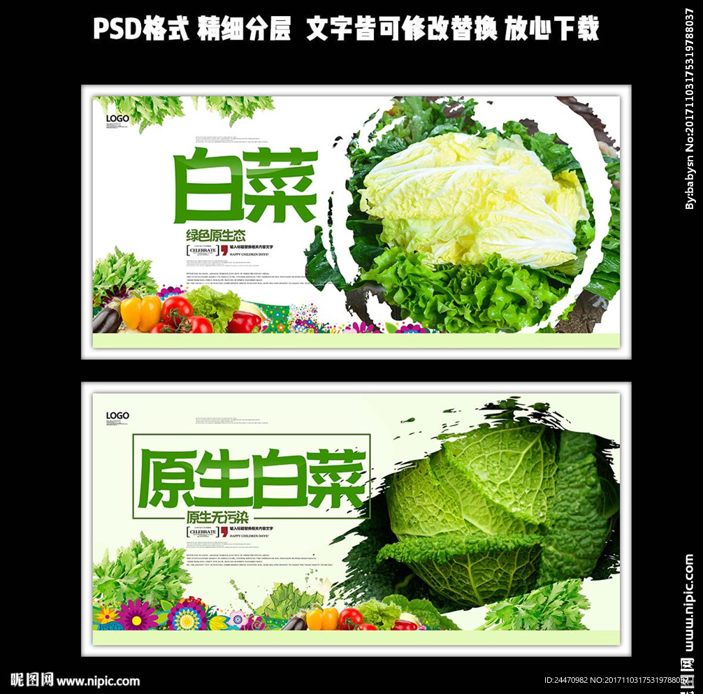 白色清新简洁白菜展板设计