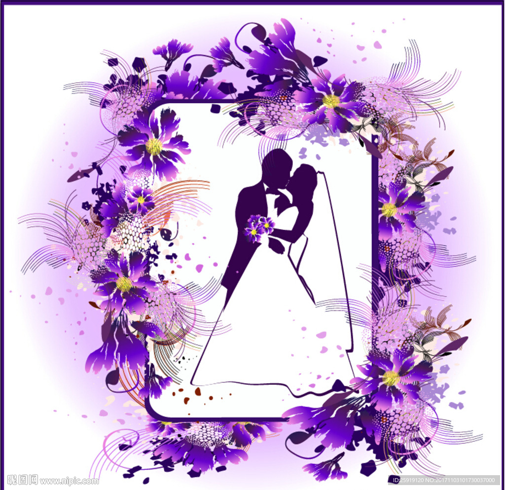 婚礼婚庆紫色贺卡请柬背景海报