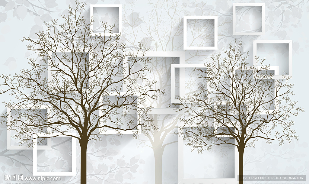 简约小树框框花卉电视背景墙