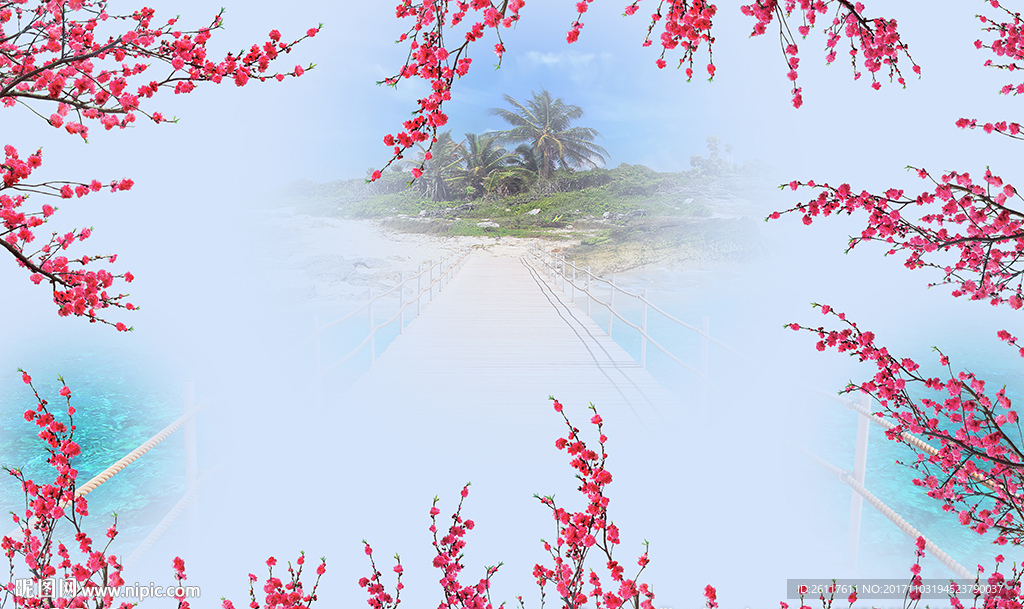 现代梅花梦幻海岛电视背景墙