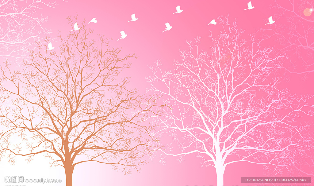 梦幻小树简约小鸟电视背景墙