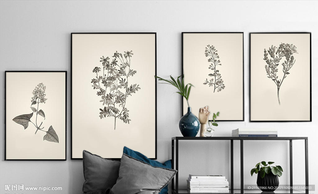 北欧简约复古叶子植物装饰画