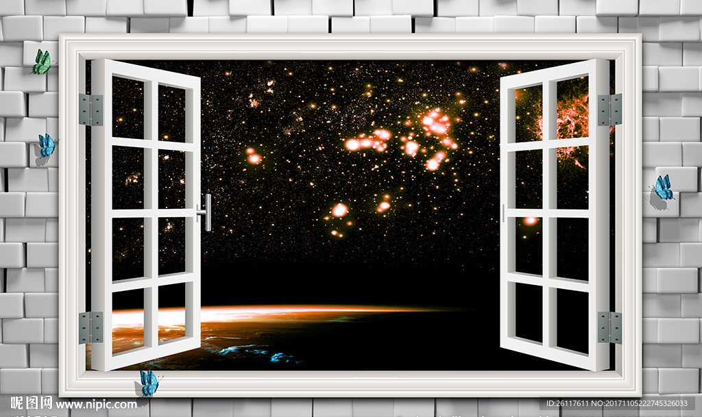 3D窗外梦幻太空电视背景墙
