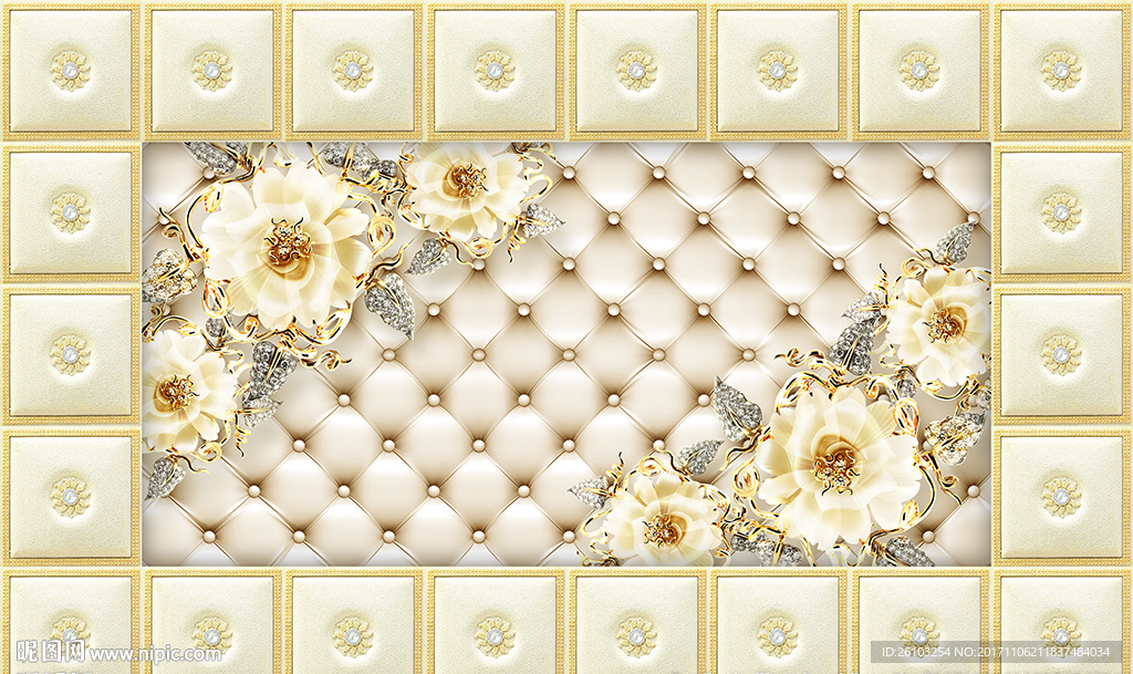 欧式花卉软包电视背景墙