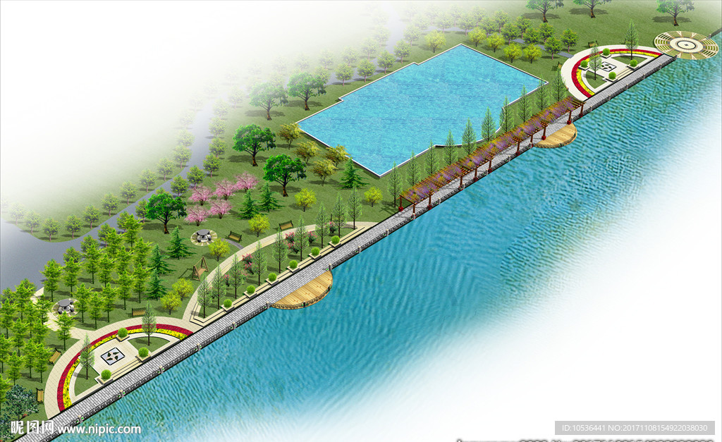 湖畔绿化效果图