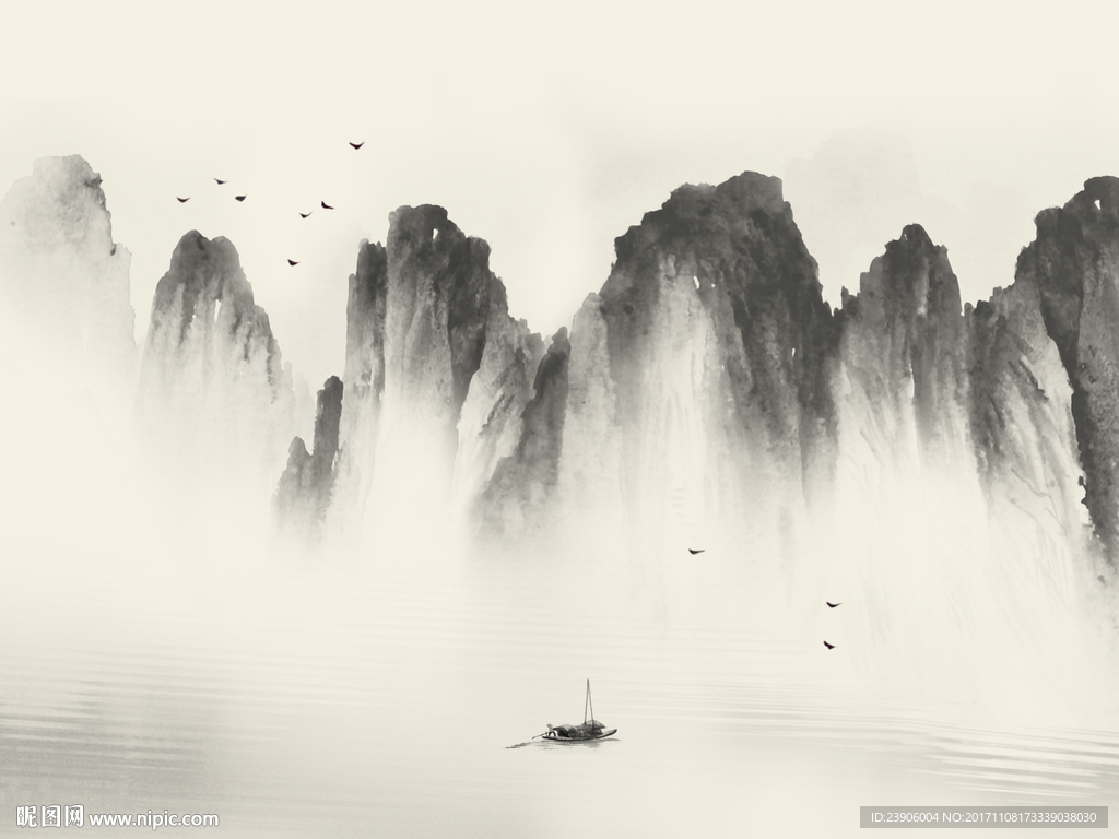 新中式中国风水墨山水背景墙