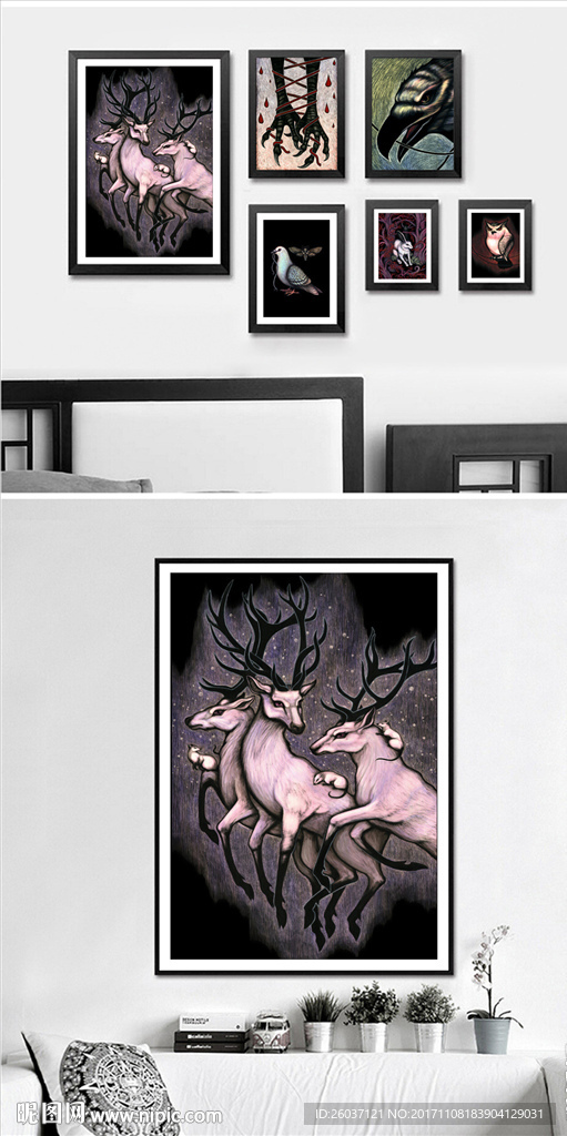 欧式复古高档现代抽象麋鹿装饰画