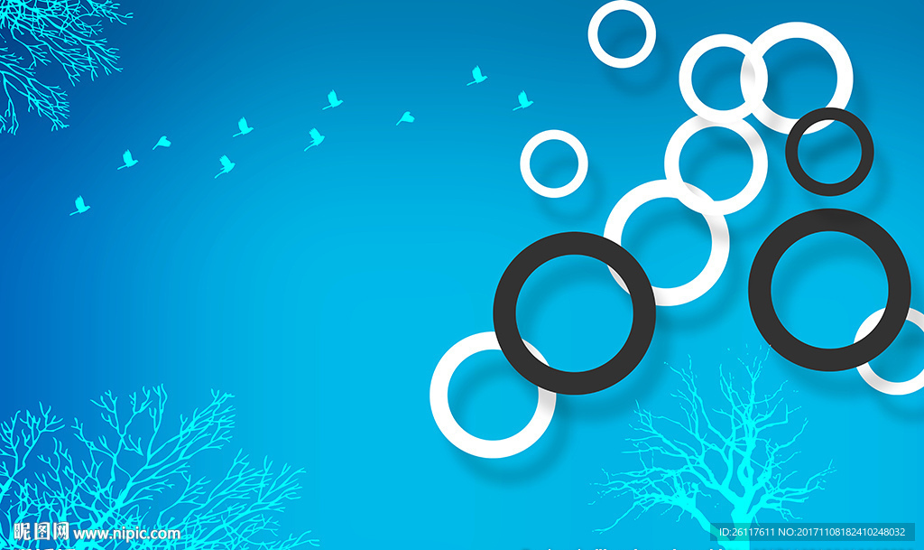 简约小树黑白圈圈电视背景墙