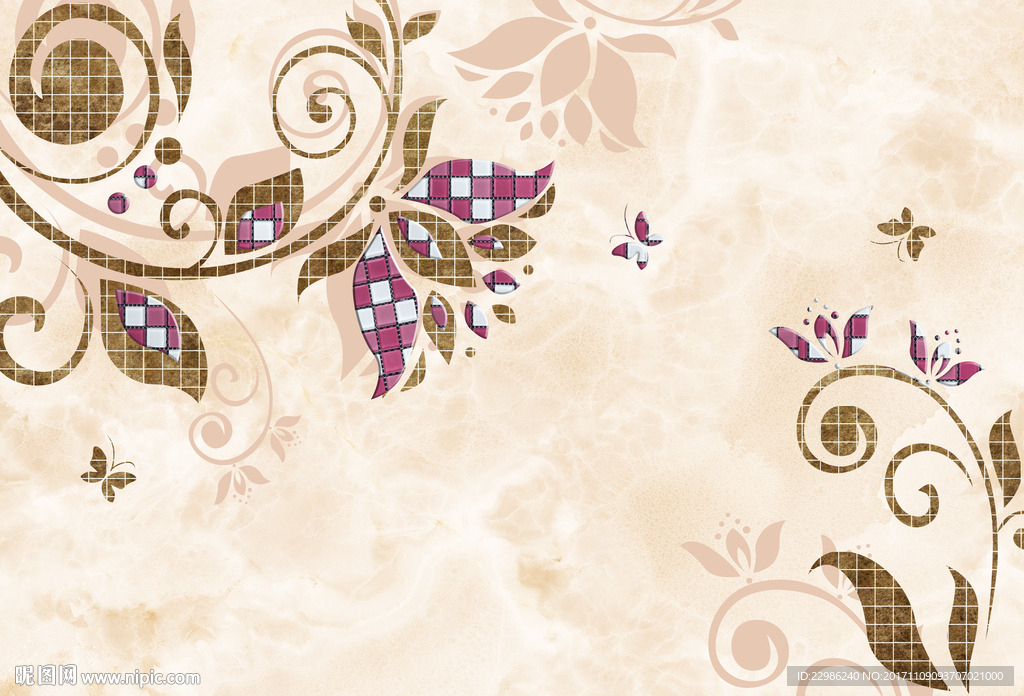 高清大理石纹石材欧式花纹背景墙