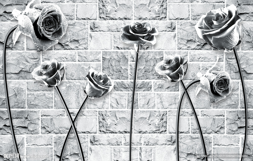 玫瑰花复古3D立体壁画背景墙
