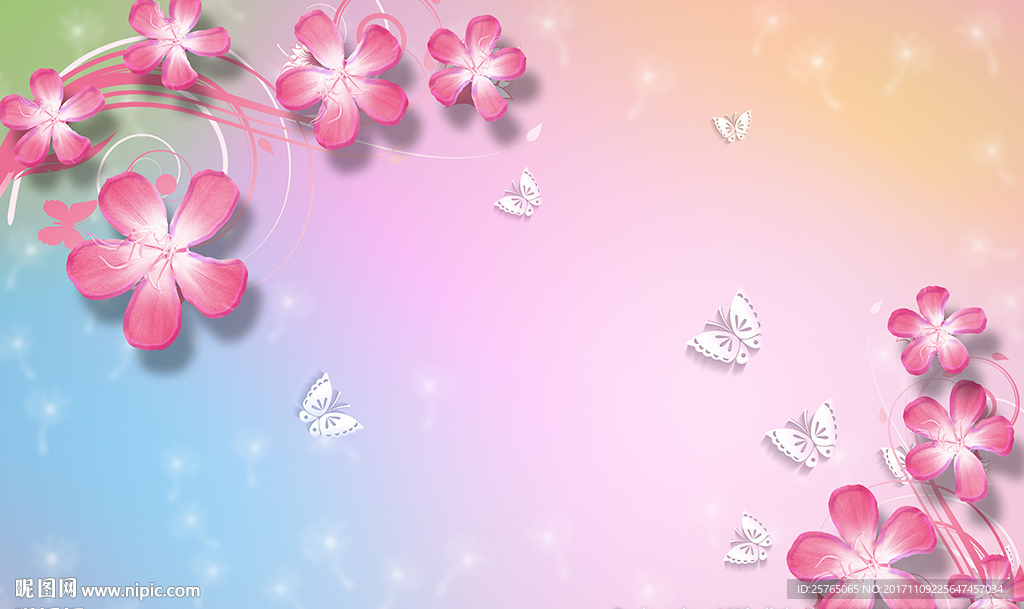 梦幻花卉简约蝴蝶电视背景墙