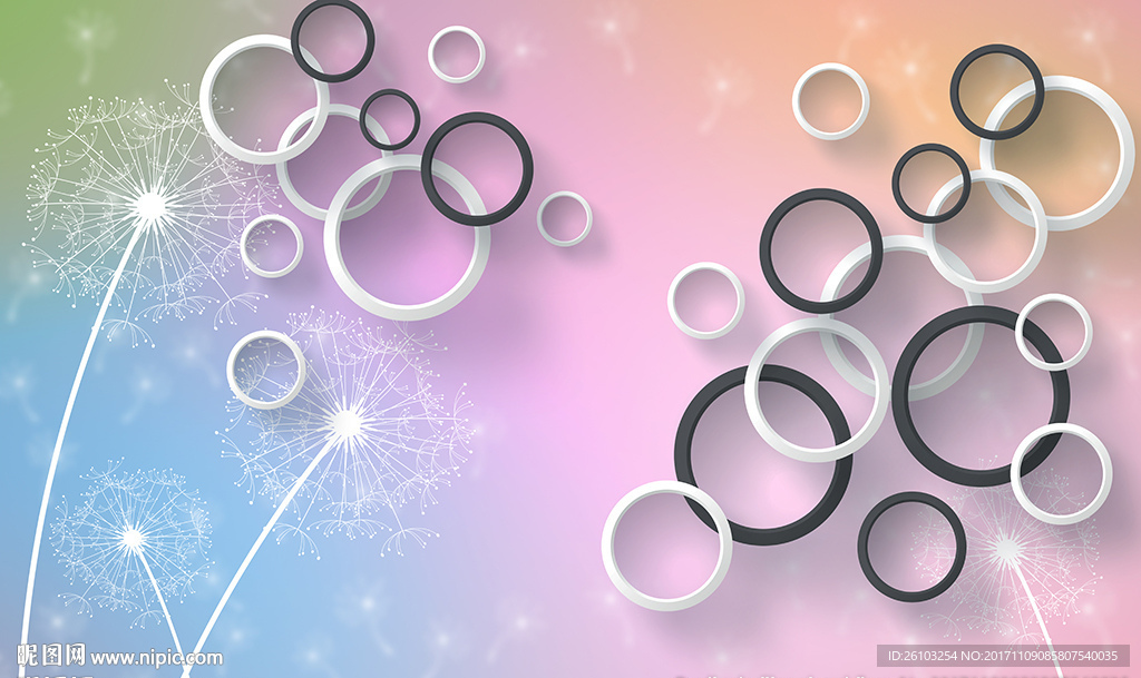 梦幻蒲公英简约圈圈电视背景墙