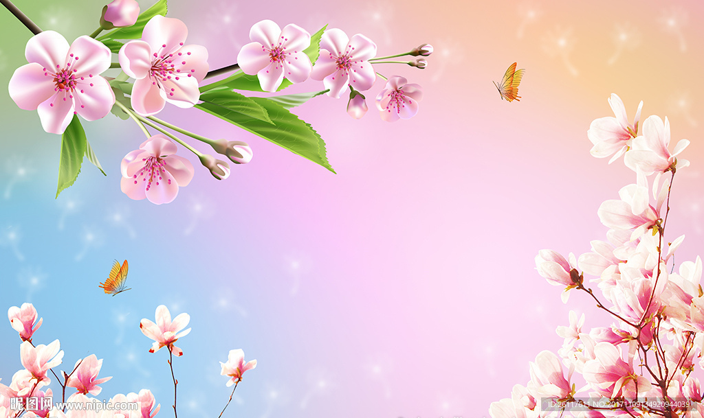 梦幻桃花蝴蝶电视背景墙