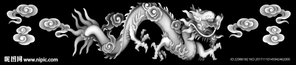 单龙祥云草龙浮雕精雕灰度