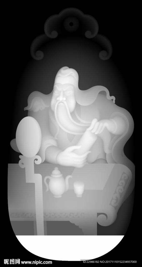 关公精雕浮雕灰度