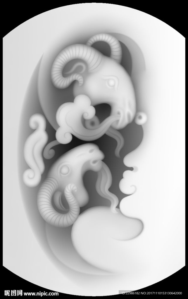 三羊玉雕灰度浮雕