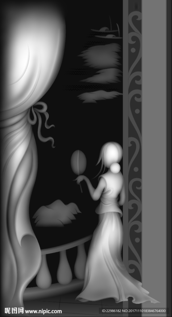 侍女浮雕精雕灰度