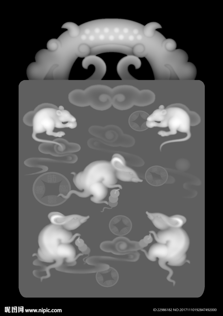 五只老鼠精雕浮雕灰度