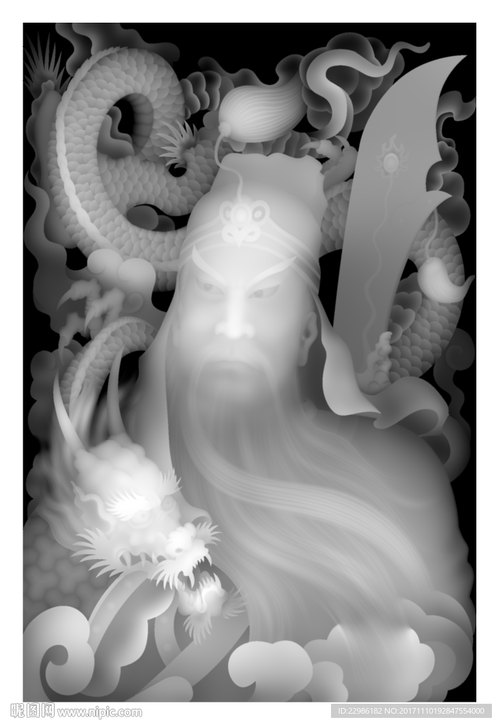 关公龙浮雕精雕灰度