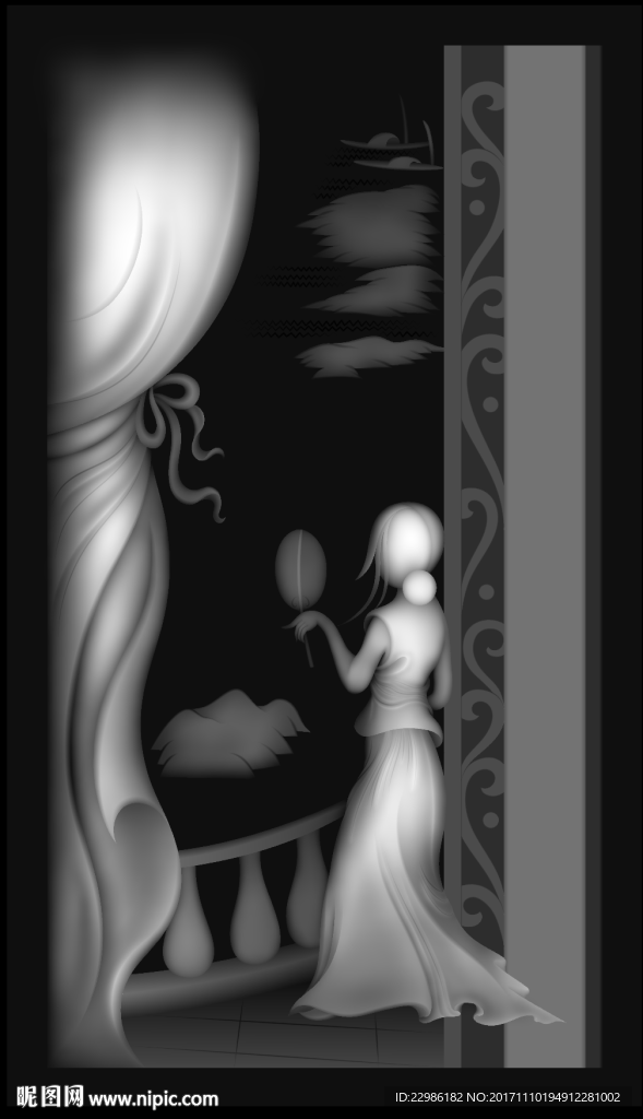 美女大家闺秀精雕浮雕灰度