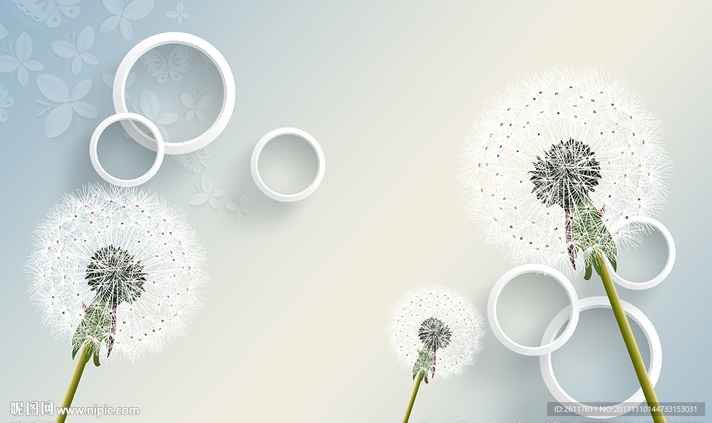 简约蒲公英蝴蝶圈圈电视背景墙