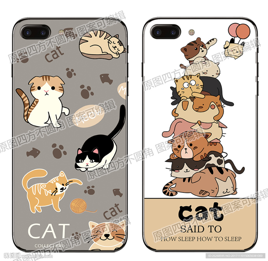 卡通猫矢量手机壳素材图