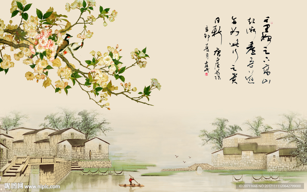 玉兰花花鸟背景墙