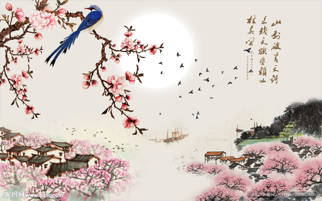 桃花工笔画花鸟