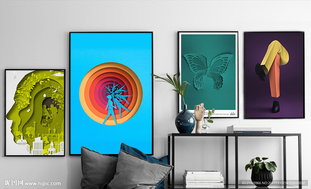 北欧简约创意立体折纸蝴蝶装饰画