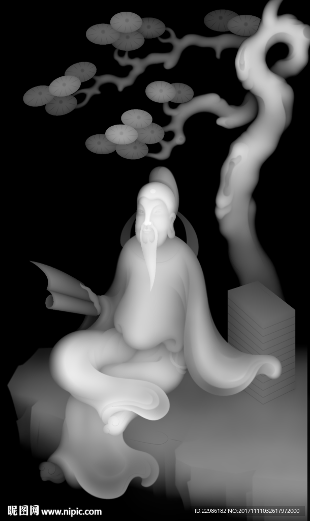 琴棋书画人物46牌精雕灰度