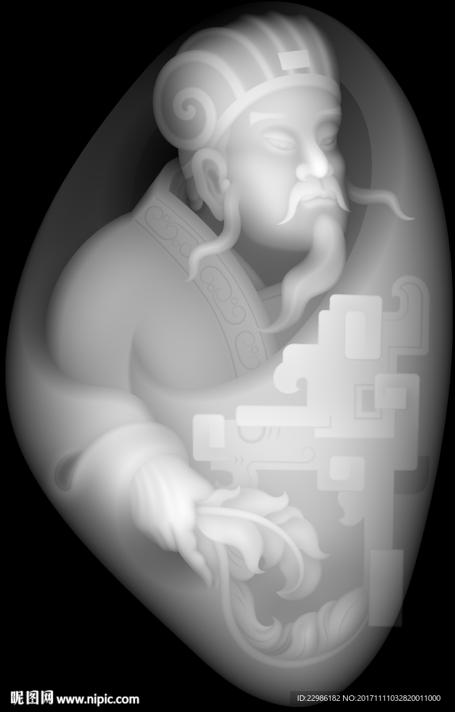 仿古人物浮雕精雕灰度