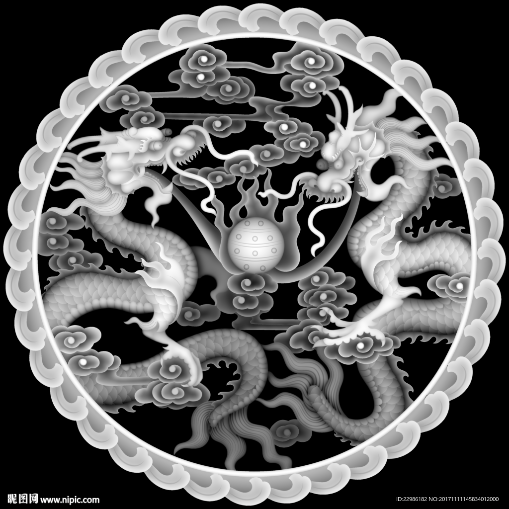 双龙挂屏精雕浮雕灰度