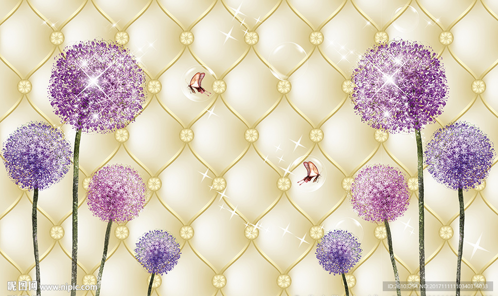 现代蒲公英简约软包电视背景墙