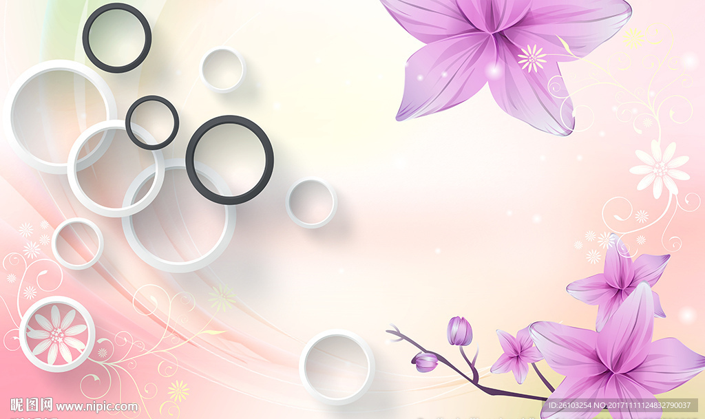 梦幻花卉简约圈圈电视背景墙