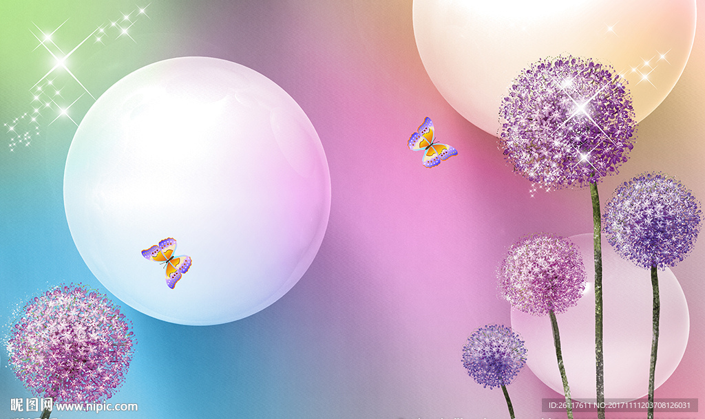 梦幻蒲公英简约球球电视背景墙