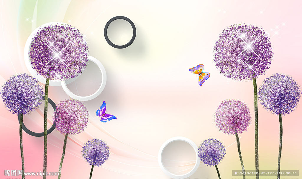 梦幻蒲公英简约圈圈电视背景墙