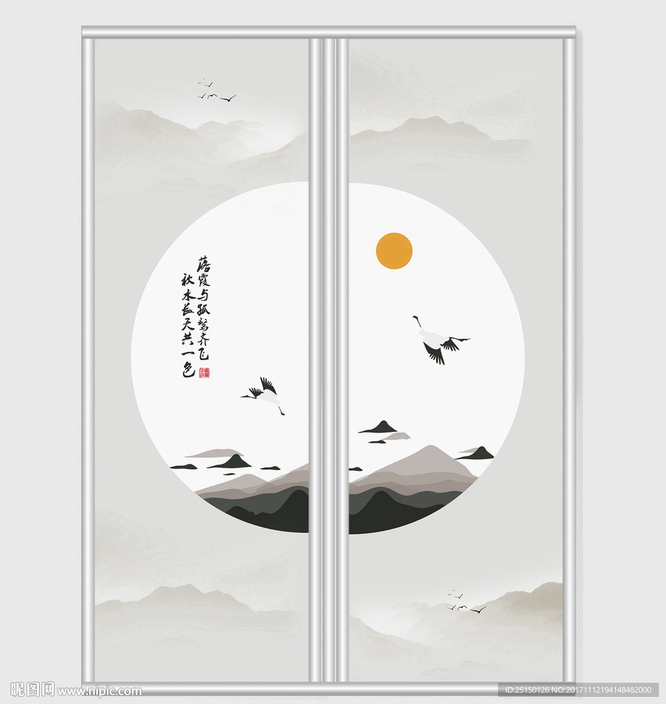 雅致中国风装饰画移门