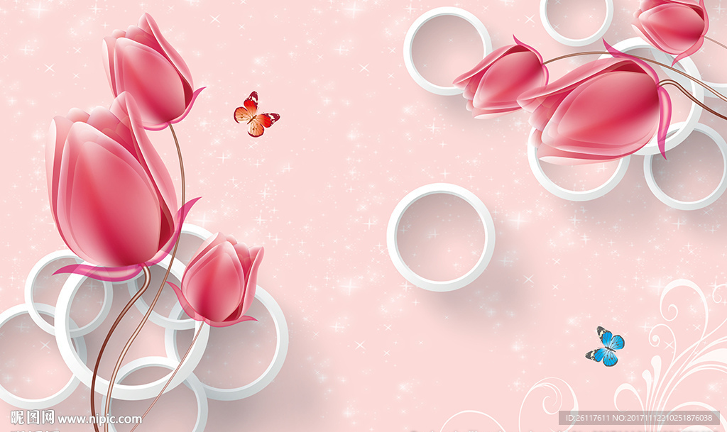 梦幻郁金香简约圈圈电视背景墙