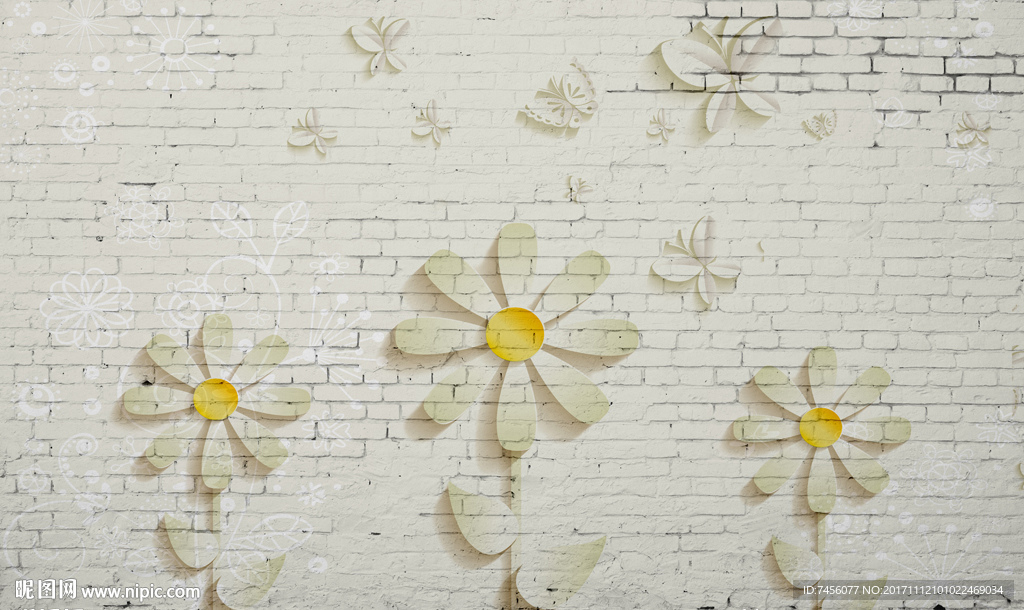 蝶恋花墙面立体背景墙