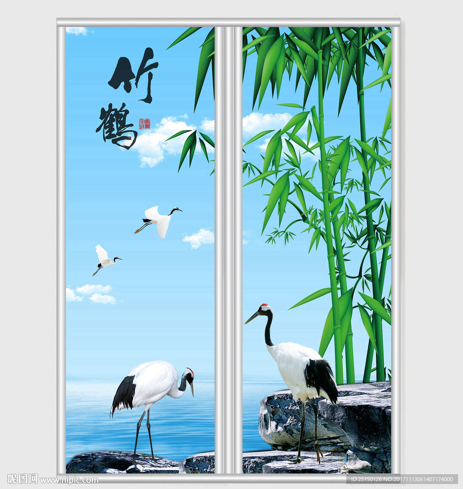 竹林仙鹤移门
