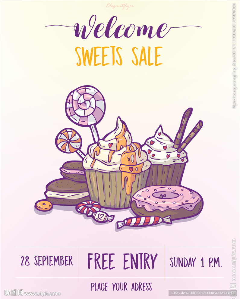 卡通手绘糖果蛋糕食品海报