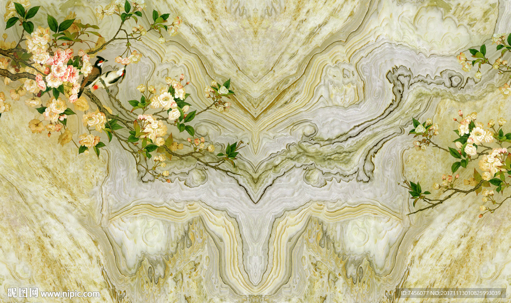 花鸟大理石时尚背景墙