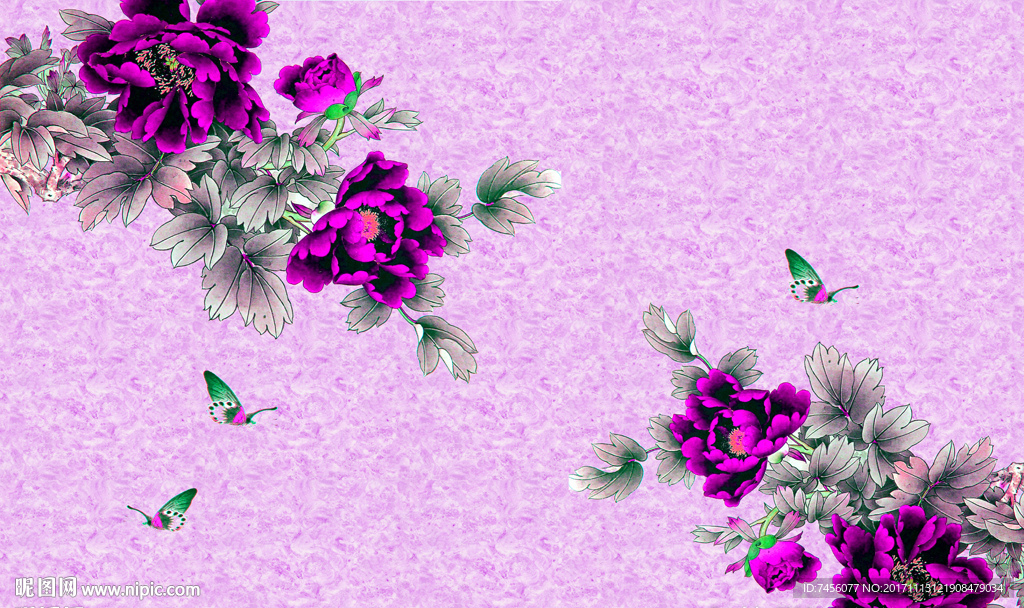 蝶恋花牡丹花简约背景墙