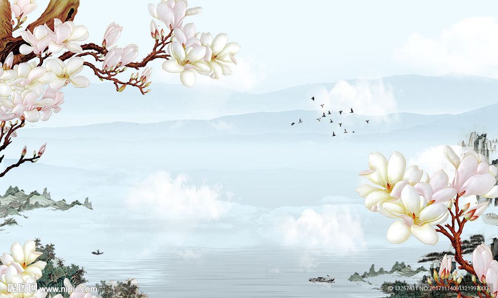 中国风玉兰山水