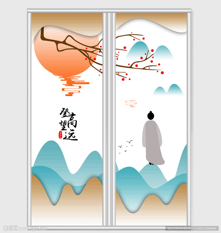 中国风简约创意山水移门