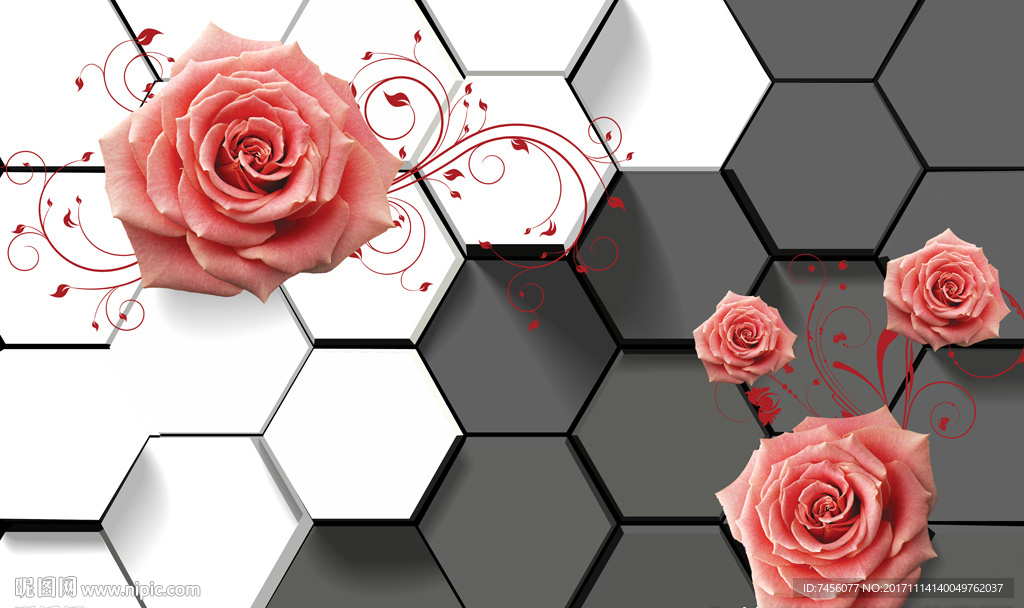 玫瑰花浪漫立体背景墙
