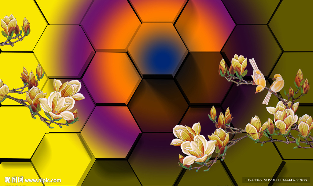 花鸟唯美立体背景墙