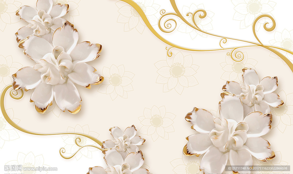 彩雕玫瑰金色花藤电视背景墙