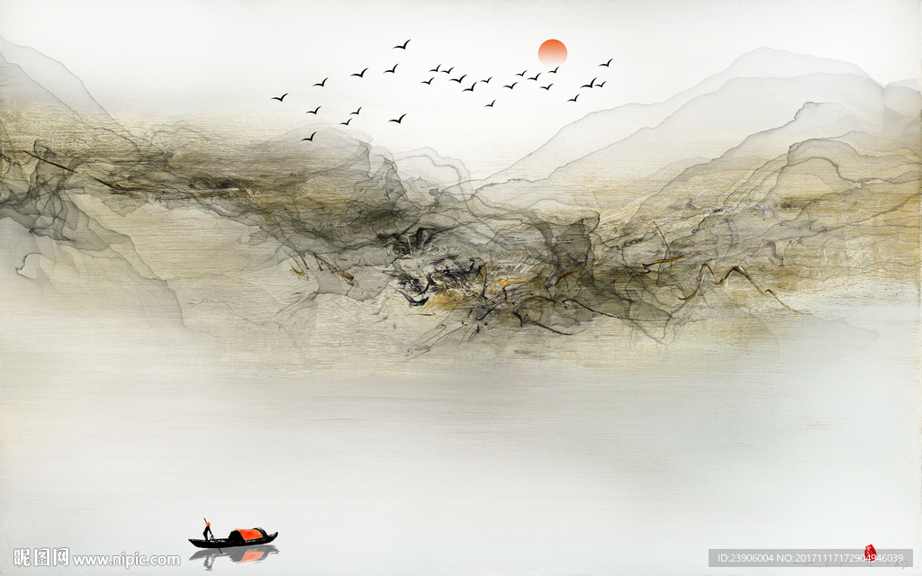 新中式中国风水墨山水背景墙