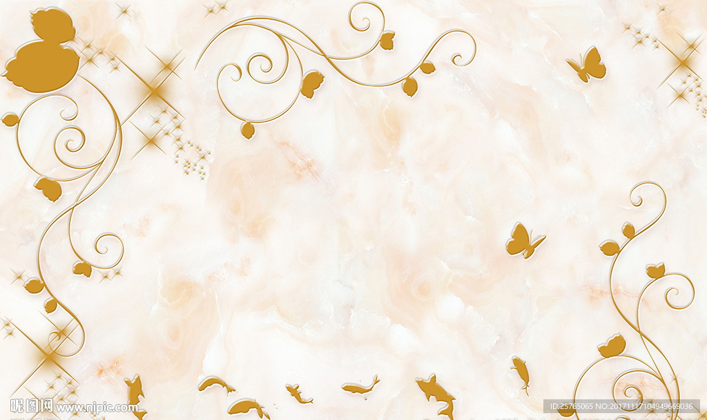 浮雕花藤蝴蝶大理石电视背景墙